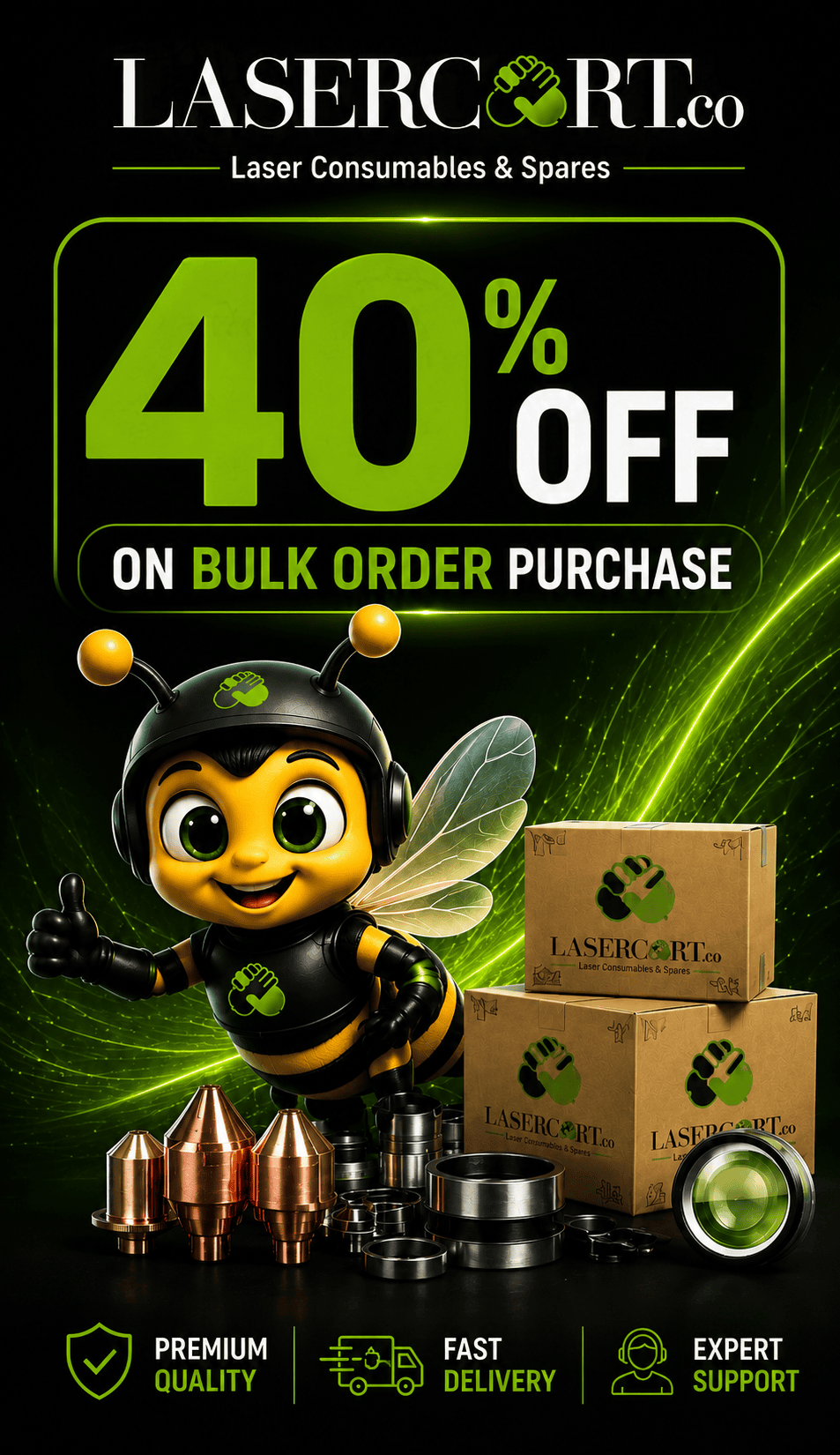 LaserCart bulk order discount poster: 40% off on bulk order purchase