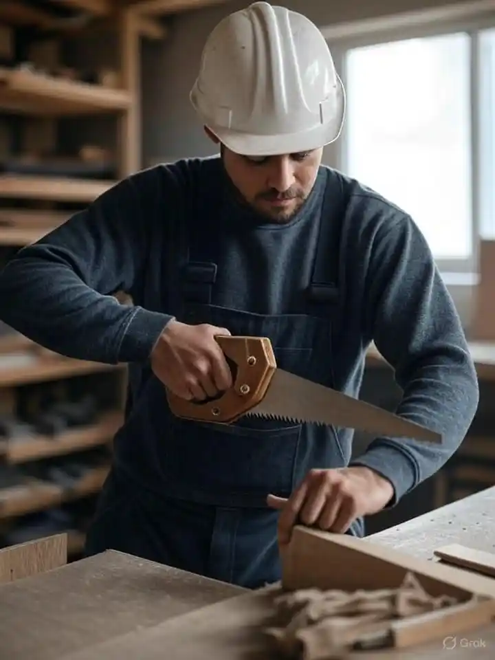 A man sawing a piece of wood