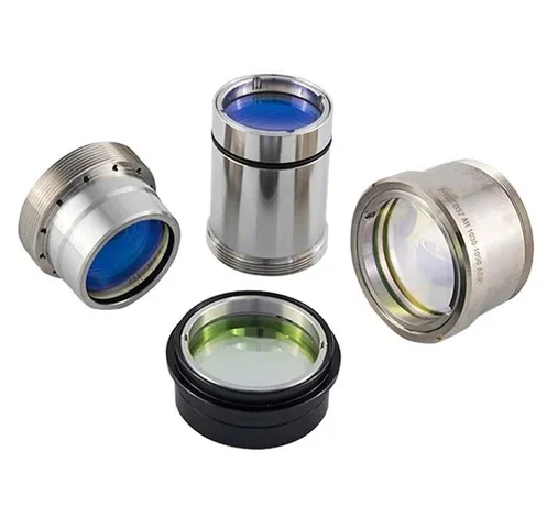 A collection of four focus lenses for a laser cutting machine.
